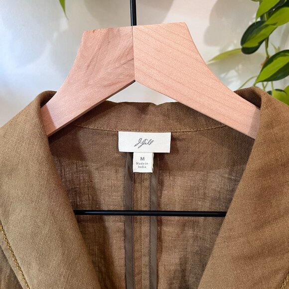 J.Jill 100% Linen Blazer Jacket M Brown Textured Button Front Ruched Detail - Picture 5 of 10